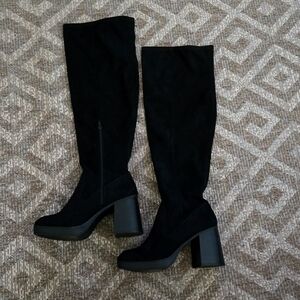 Mix No. 6 Black Knee-High Boots with Block Heel